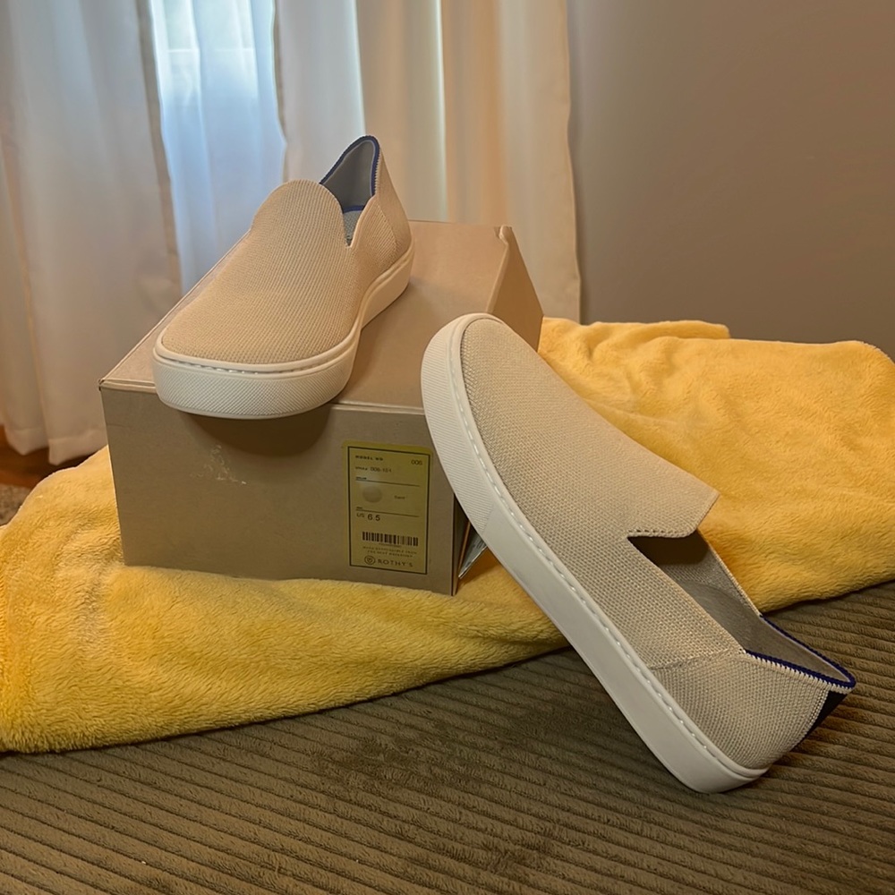 6.5 Rothy’s Sand The Original Slip On Sneaker Loafer box included